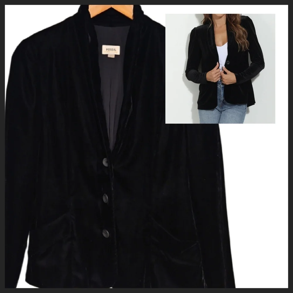 FOSSIL Vintage Black Velvet Blazer 8.